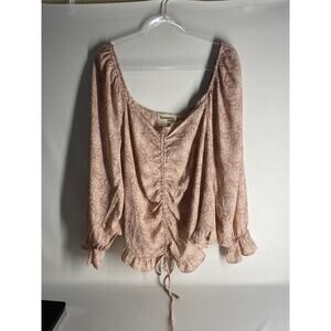 Savanna Jane Paisley Print Cinch Front Blouse Off the Shoulder Blouse 1X NEW